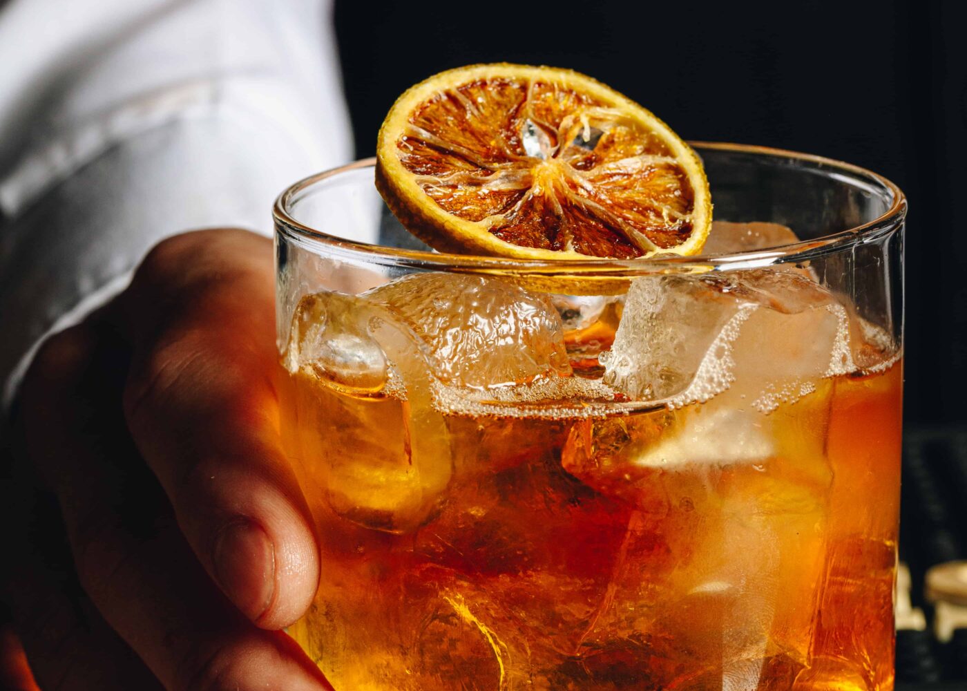 Close up whiskey old fashioned at Salthill Hotel Galway