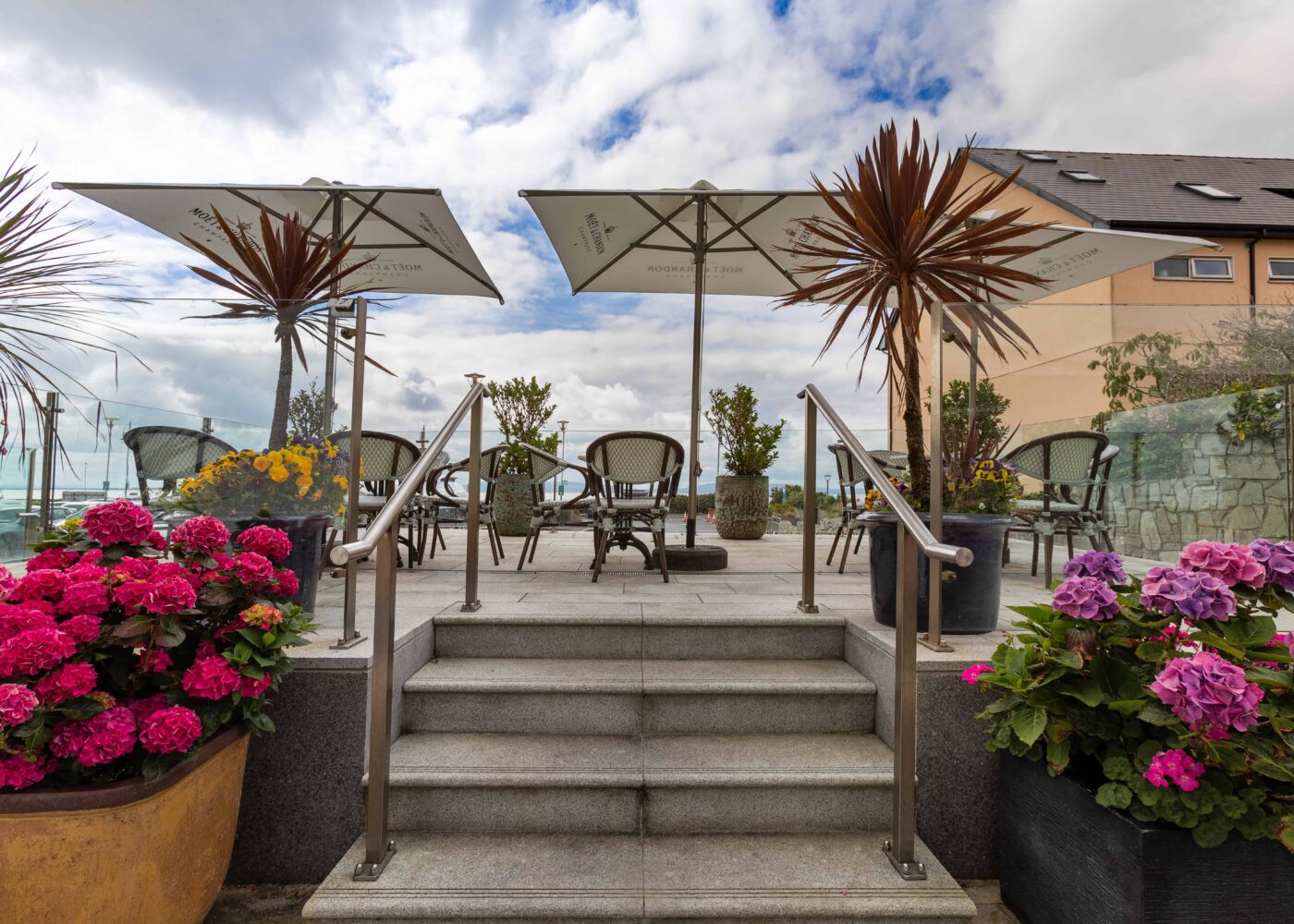 Lanscape high terrace and flowers at Salthill Hotel Galway